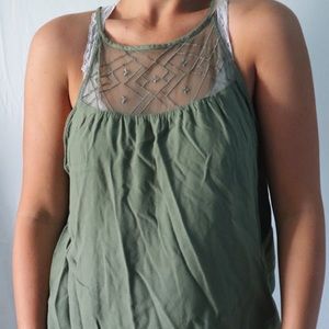 Forrest green halter top with lace design